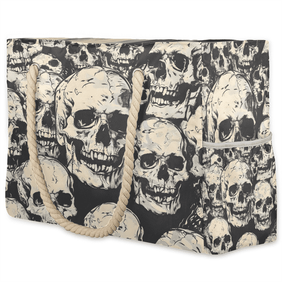 Herdesigns Skeleton Gothic Skull Tote Beach Bag for Women Ladies Large Zipper Beach Bags Waterproof Sandproof Summer Gym Swim Pool Travel Bag