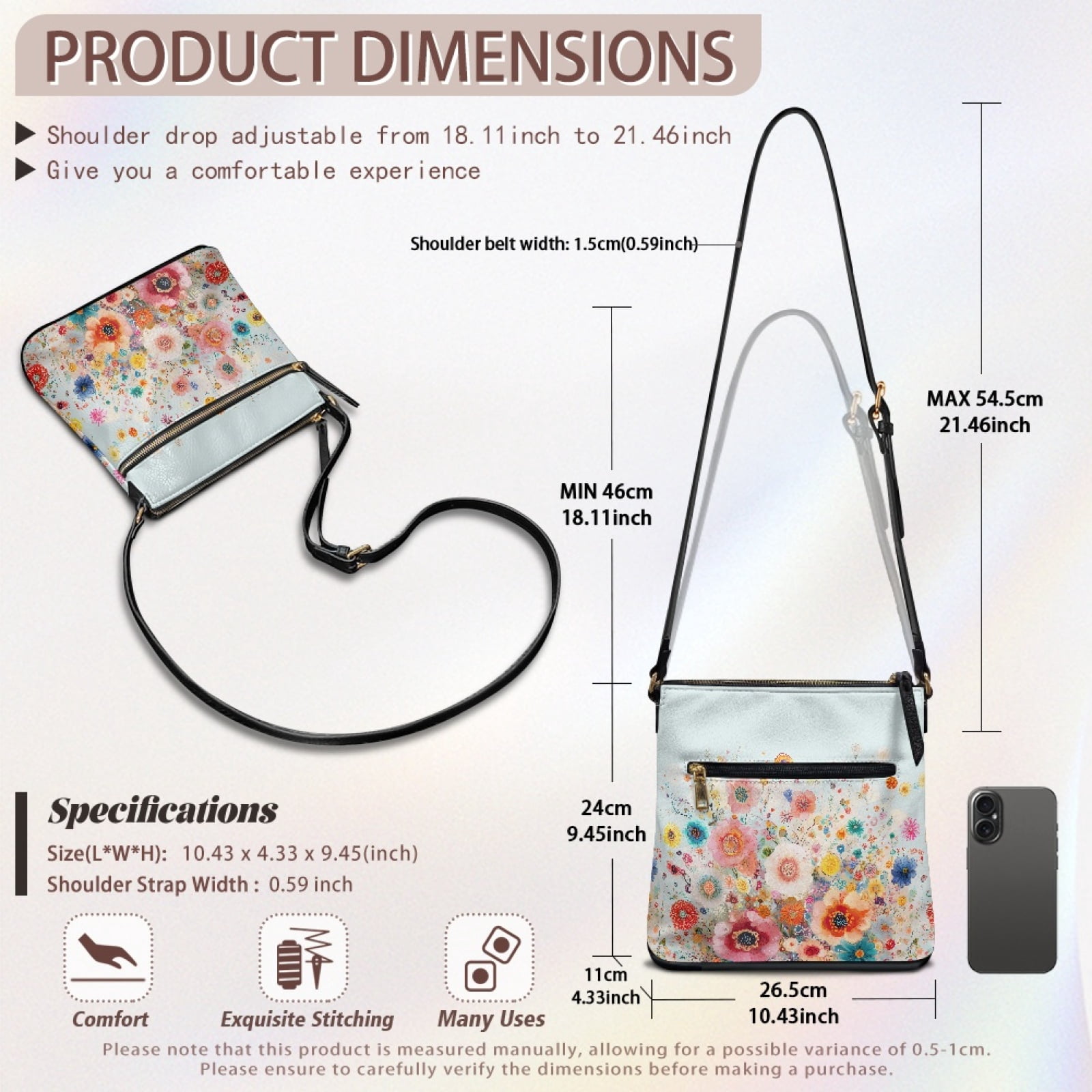 ZUXONGSY Abstract Painted Floral Print Multipurpose Crossbody Bags for Women Leather Shoulder Handbags Travel Purse Casual Sling Hobo Bag with Zipper Pocket for Working Shopping