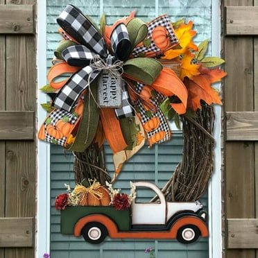 Travelwant Vintage Pumpkin Truck Wreath, 30cm x 24cm, Multicolor Acrylic Fall Decor