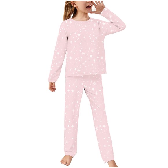 Odeerbi 2-14 Años Niños Niñas Pijamas Suaves Manga Larga Tops Pantalones Juego Suaves Estrellas Estampadas Ropa de Dormir Franela Juego de Dos Piezas