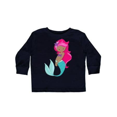 

Inktastic African American Mermaid Pink Hair Sea Star Gift Toddler Toddler Girl Long Sleeve T-Shirt