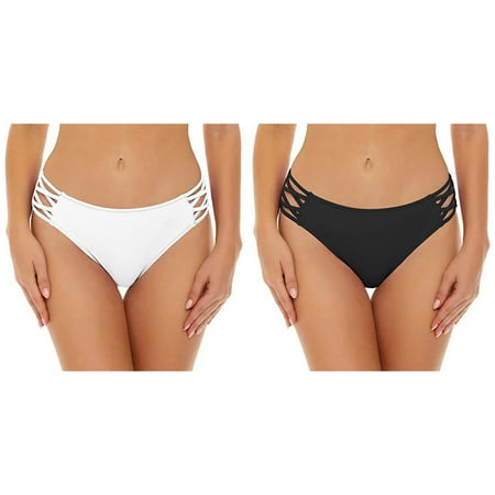 (2-Pack) Kcodviy Women Vintage Print Low Swim Bottoms Waist Brazilian Bikini Bottom Swim Bottoms Swimwear Briefs Beachwear Brazilian Swim Pants for 8 Bikini Bottom Side Tie Thong Bathing Swimbott