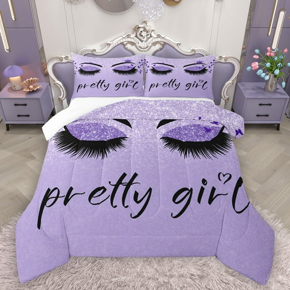 Homewish Chic Sparking Print Bedding Comforter Set,Kawaii Pretty Girl Twin Comforter Sets,Purple Black Bedding Set For Men Women,Microfiber Bedroom Decor,2 Pieces