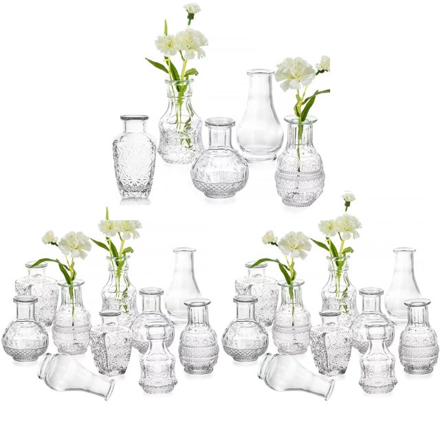 Glasseam Bud Vases Bulk for Flowers Set of 25 Vintage Small Clear Glass
