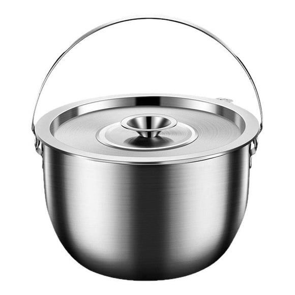 Olla de camping de acero inoxidable, olla para estofado fácil de limpiar, recipiente para aceite con asa y 5.0L