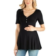 24seven Comfort Apparel Quarter Sleeve Maternity Tunic Top with Button Detail, M011253, Made in USA