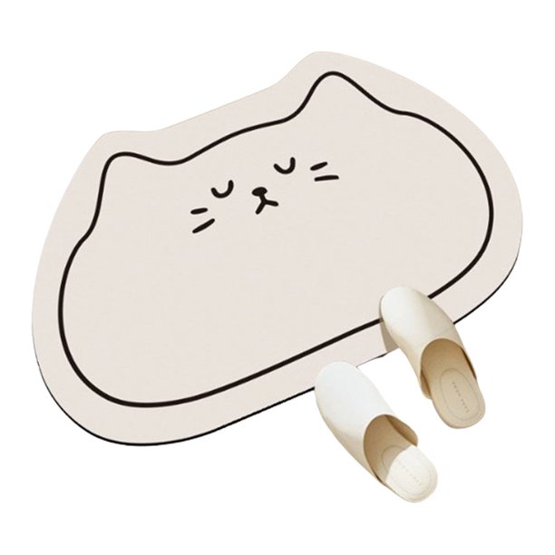 Alfombrilla absorbente para puerta de baño con gato de dibujos animados, alfombrilla antideslizante para baño, alfombrilla para suelo de barro de diatomeas fácil de secar