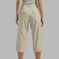 thumbnail image 4 of Women's Cargo Capris, Solid Color Hight Waist Knee Length Hiking Cropped with Pockets, Loose Fit Summer Wide Leg Long Shorts Workwear, 4 of 4