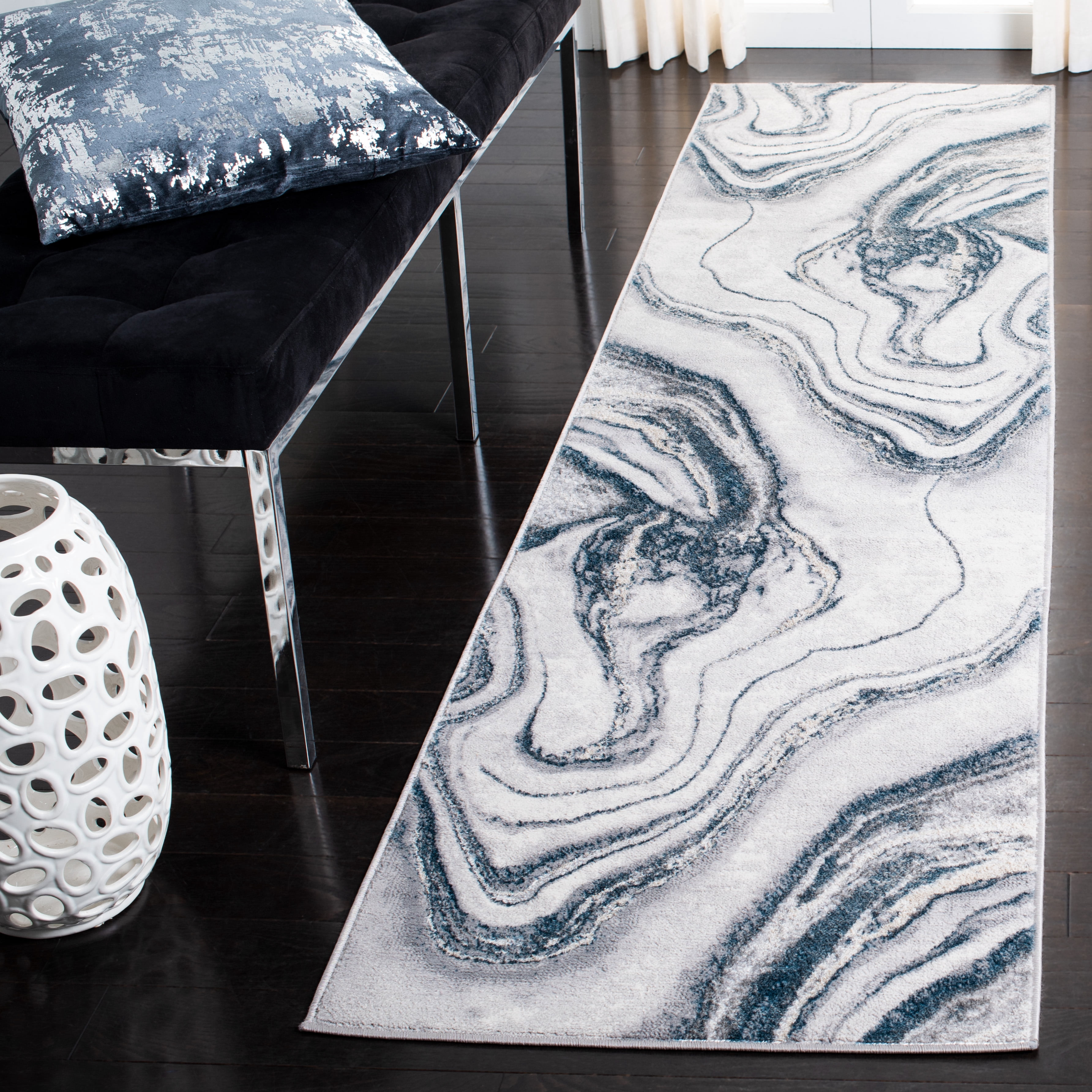 SAFAVIEH Orchard Edwin Modern Runner Rug, Grey/Blue, 2'2" x 17'