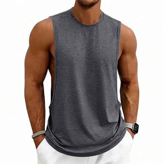 Mens Workout Tank Tops Cut Off Sleeveless Muscle Shirts Gym Athletic Running T Shirt Dark Gray M
