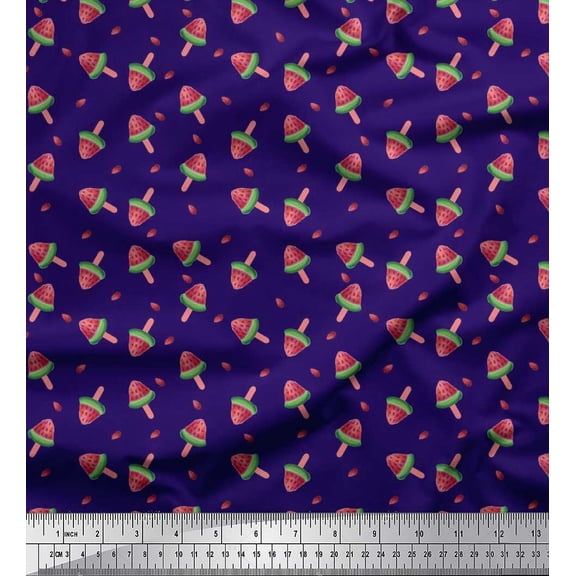 Soimoi Cotton Poplin Fabric Seeds & Watermelon Fruits Print Sewing Fabric Yard 56 Inch Wide