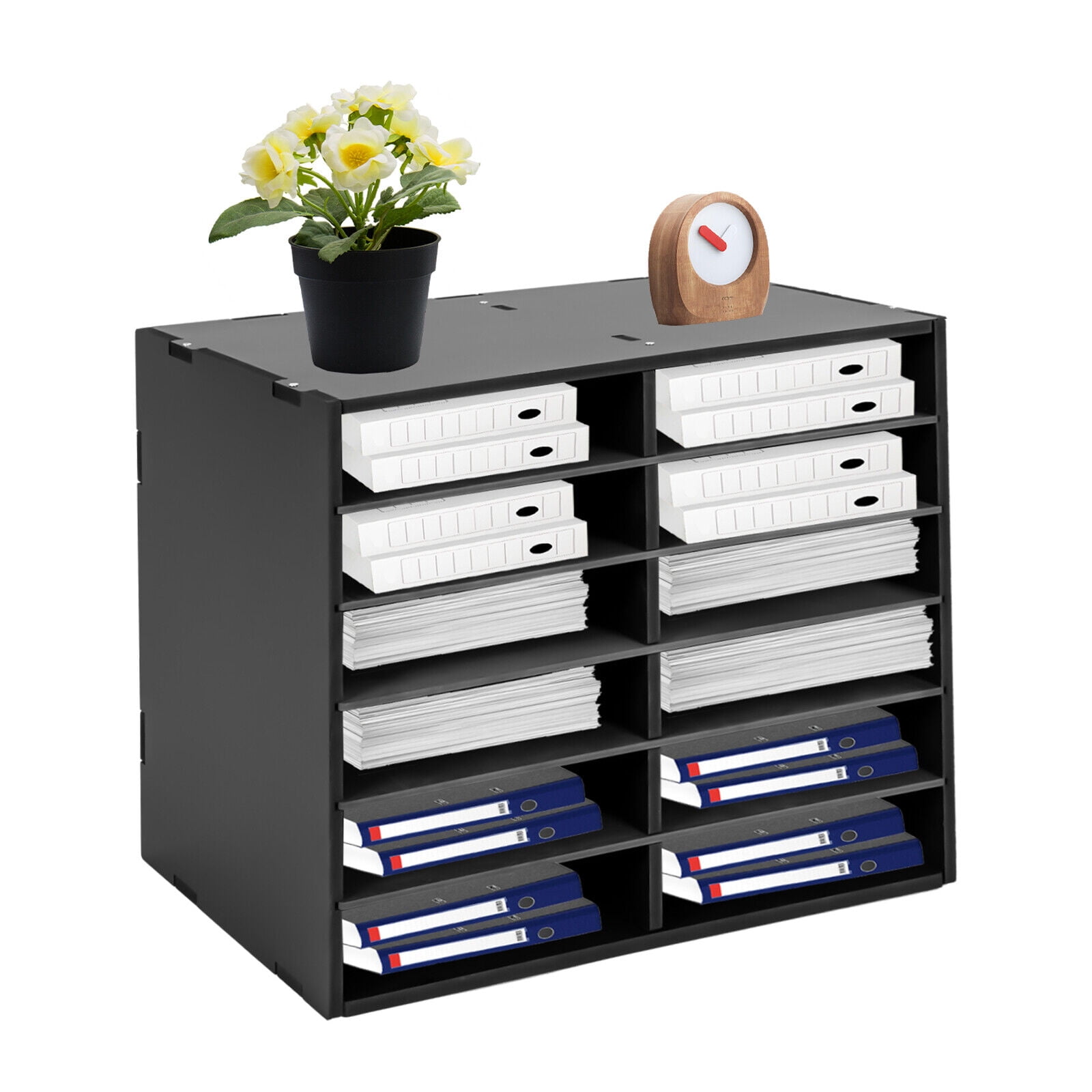 Miumaeov Office Desk Desktop Organizers 12 Slots Wooden Accessories Letter Tray Paper Sorter Holder File Document Rack Shelf for Home School Classroom Supplies