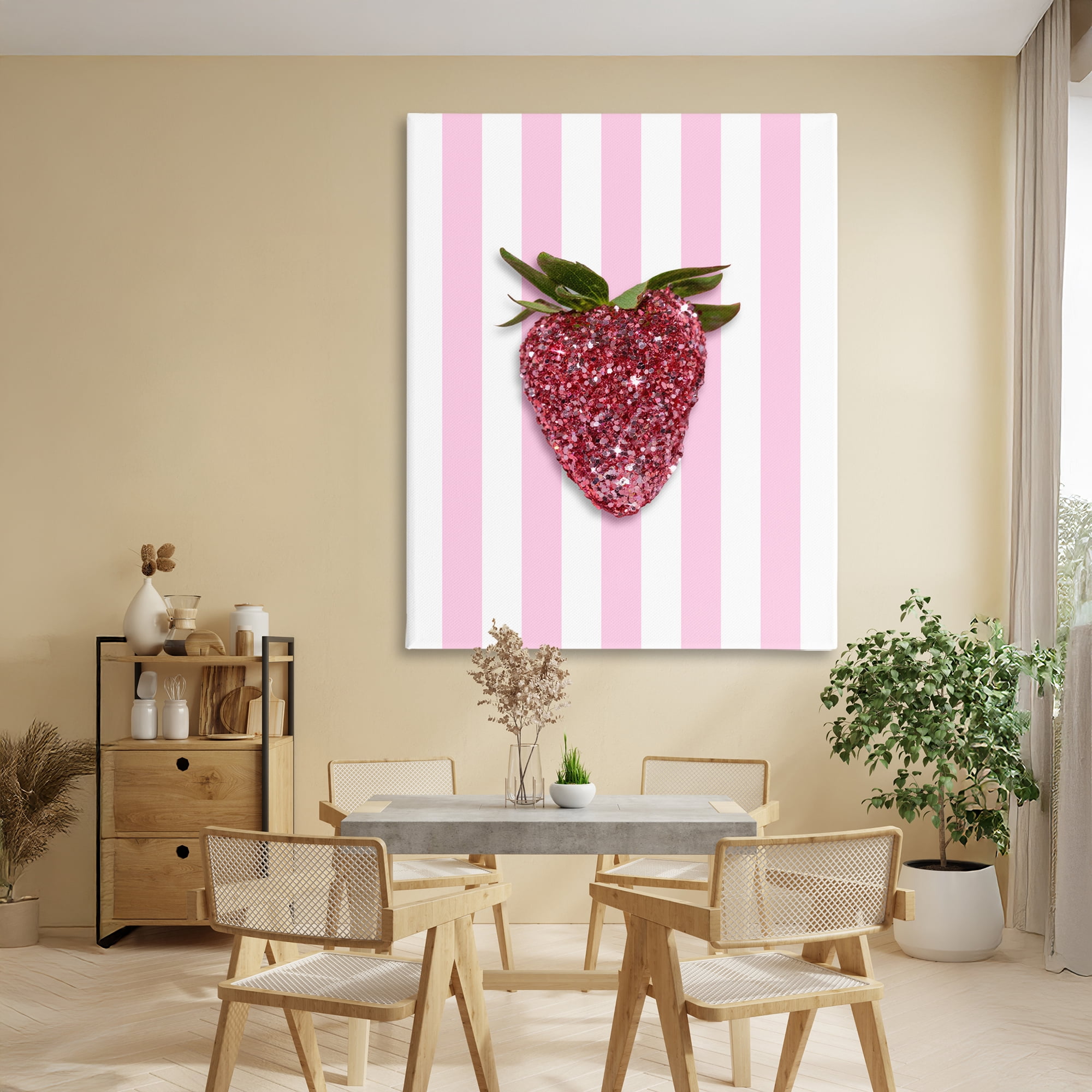 Stupell Industries Glimmer Strawberry on Green Stripes Canvas Wall Art, design by LISH Creative