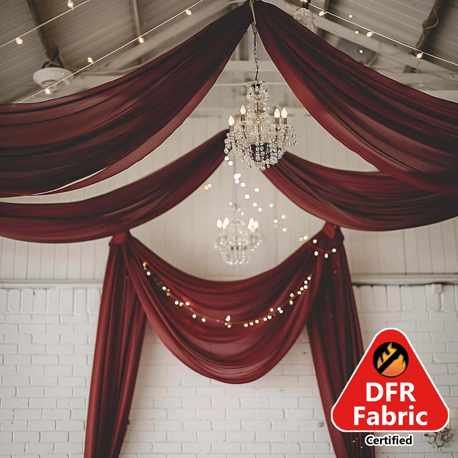 Efavormart 5ftx32ft Premium Burgundy Chiffon Curtain Panel, Backdrop Ceiling Drapery With Rod Pocket