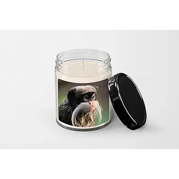 Emperor tamarin monkey on branch white mustache 2 Candle - Soy Wax Candle - Hand Poured Candle - 9 oz Vanilla-scented Candle - Candle Jar