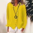 thumbnail image 2 of Cotton Linen Womens Shirt Long Sleeve Irregular Button Up Collared Dressy Casual Tops Loose Solid Color Blouses (3X-Large, Yellow), 2 of 6