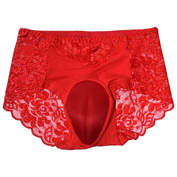 TSADFHJI Manmade Underwear Men Men and Women Drag Underwear Personality Lace Solid Color Briefs Underwear Xxxl Red