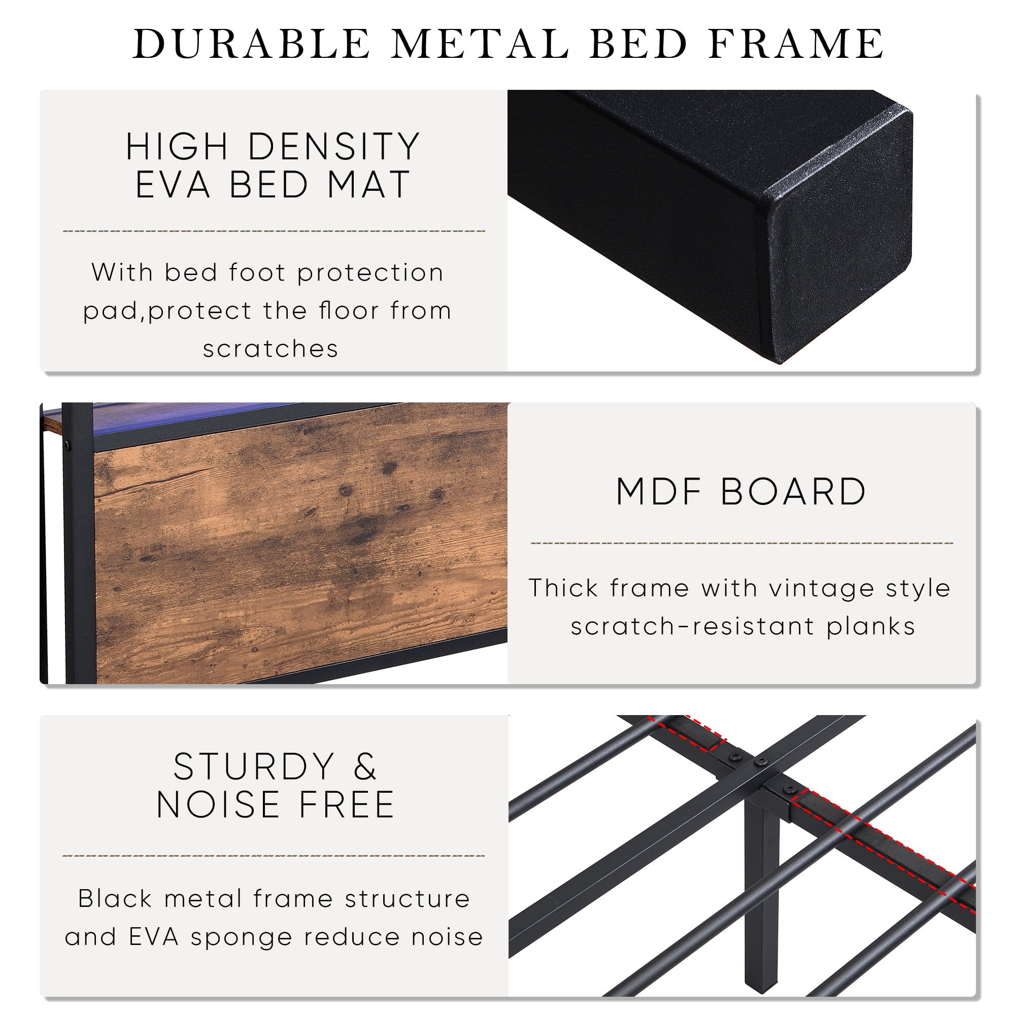 Miniyam Queen Size Bed Frame with RGB LED Lights, Charging Station, 2 Drawers and Storage Headboard