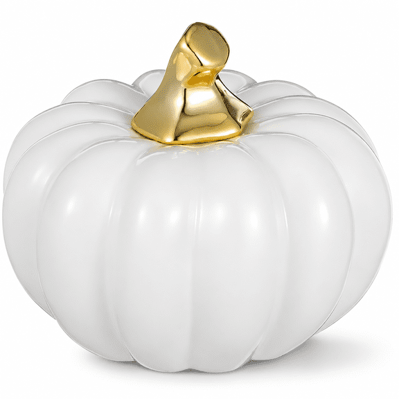 ABCISI Ceramic Pumpkin Decor, White and Gold Pumpkin Figurine, Fall Tabletop Ornament for Halloween, Thanksgiving, Shelf, Mantel, Office and Home Decoration, 4.7 x 3.9 in