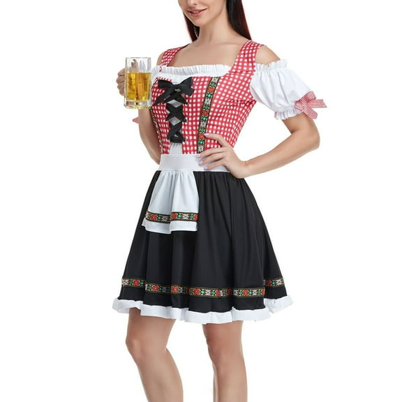 GILIGEGE Oktoberfest Dress for Women,German Bavarian Dress for Halloween Carnival,Beer Costumes Outfit Corcet Dress Stage Performance Beer Ladies Halloween Dress A Xxl