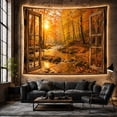 thumbnail image 6 of Autumn Forest Stream Through Open Wooden Windows, Serene Rustic Style for Nature Lovers, Landscape Wall Decor Housewarming Gift, Tapestry Wall Hanging for Bedroom and Living Room, 6 of 7