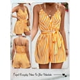 thumbnail image 7 of HUBERY Women Striped Colorblock Sleeveless V Neck Open Back Short Jumpsuit, 7 of 7