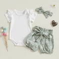 thumbnail image 7 of CAUYDY Toddler Girl Clothes Newborn Summer Fly Sleeve Romper & Cartoon Print Shorts & Bow Headband 3-Piece Set Outfit for Baby Infant Girls 6 9 12 18 Months (Sizes 18-24 Months,P5-Green), 7 of 7