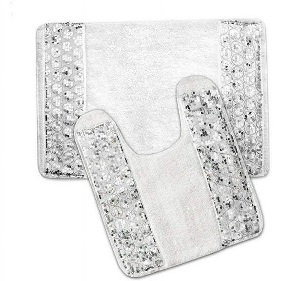 Popular Bath Sinatra White Bathroom Banded Bath & Contour Rug Set