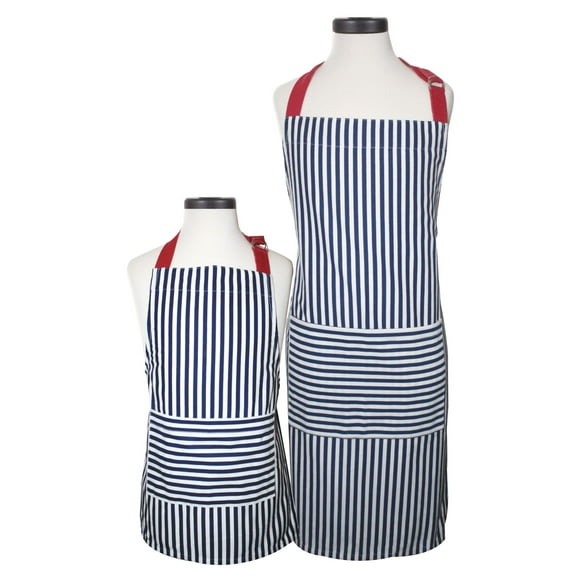 Handstand Kitchen Adult and Child Bold Navy Stripe 100% Cotton Apron Set