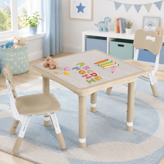 DOREROOM  Kids 3-Piece Multifunction Activity Table and Chair Set, Off-White