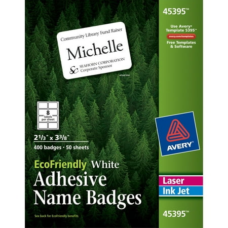 avery ecofriendly adhesive name badge labels 2 1 3 x 3 3 8 white