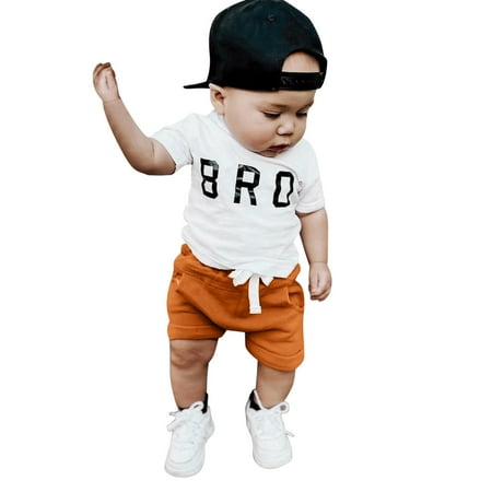 

GWAABD Boys Summer Clothes Sets Boys Clothes Summer Short Sleeve Letter T-shirt Tops Elastic Solid Shorts 0-24 Months Casual Outfits Set