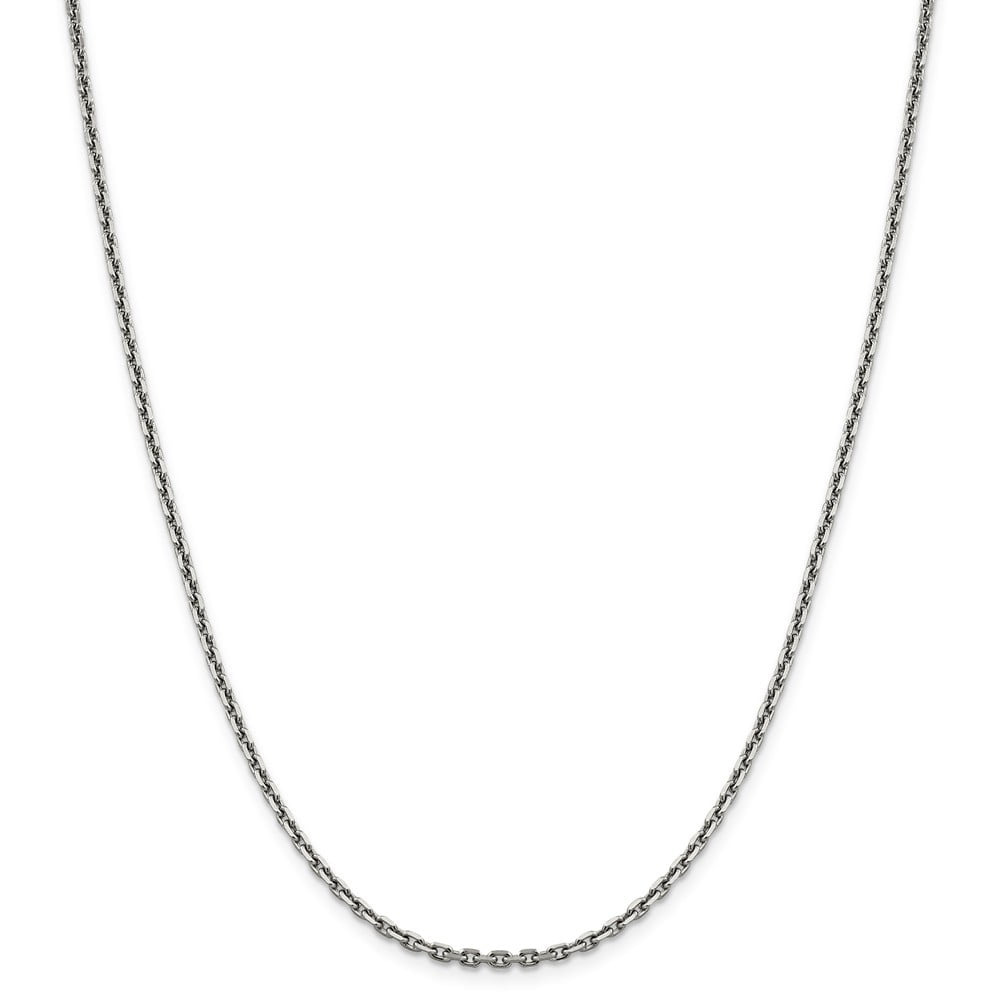 Rhodium-Plated 14k White Gold 1mm Solid Diamond-Cut Cable Chain 