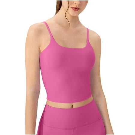 RYDCOT Cami Tank Tops for Women Built in Padded Bra Longline Sports Bra Cropped Tank Tops for Women Workout Fitness Camisole Crop Top Yoga Top Sales Hot Pink