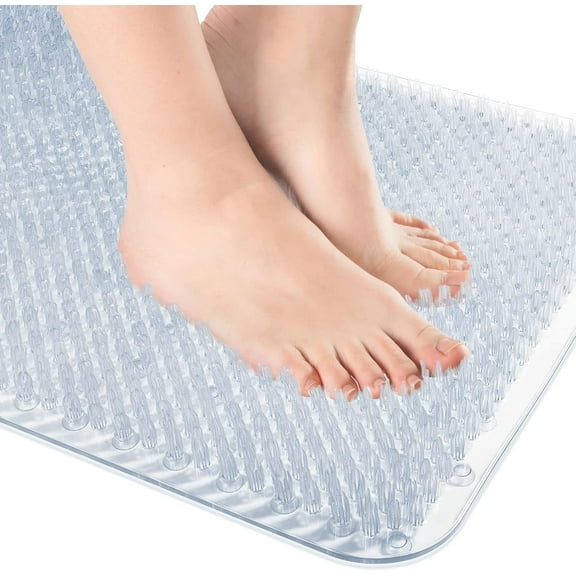 OTHWAY Non Slip Grassy Bathtub Mat :25.6x13.4 inches Spa Foot Massage Bathroom Rug,Quick Drain Shower Floor Mat for Elderly Pregnancy & Families(Clear)