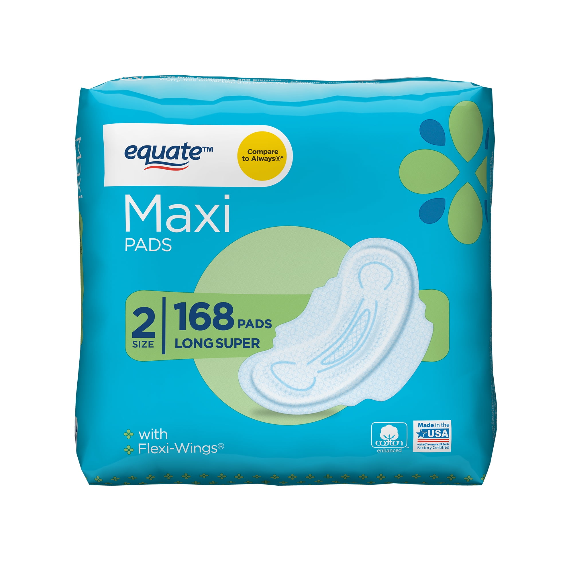 Buy Equate Maxi Pads with Wings, Long Super Unscented, 168 ct Online in