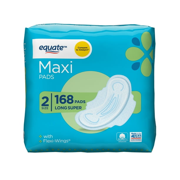 Equate Maxi Pads with Wings, Super Long, Size 2, 168 Count Walmart