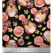 Soimoi Cotton Duck Fabric Skull & Begonia Floral Fabric Prints by Yard 42 Inch Wide
