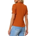 thumbnail image 3 of INSPIRE CHIC Women's Relax Ruffle Cuff Short Sleeve Blouse Bow Tie Collar Blouse, 3 of 5