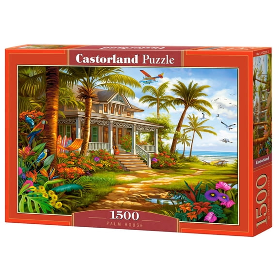 1500 Piece Jigsaw Puzzle, Palm House, Beach house, Colorful flowers, Tropical oasis, Adult Puzzle, Castorland C-152223-2
