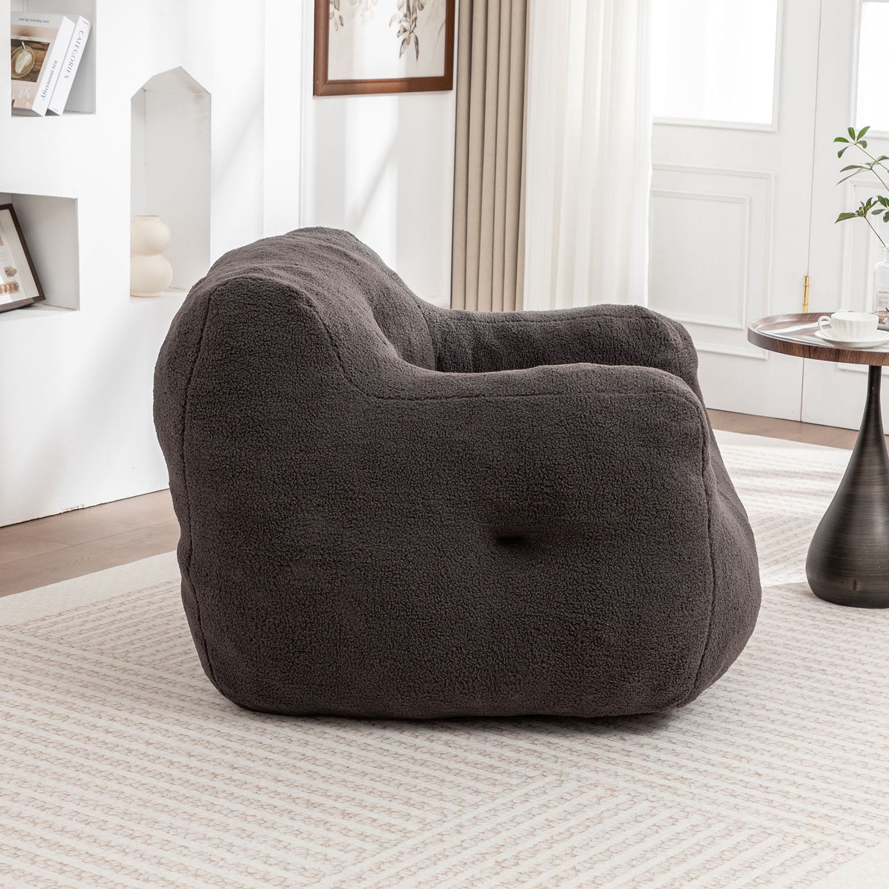 S-HOME Plush Bean Bag Chair with Comfy Armrests Perfect for Adults Featuring High-Density Foam for Reading or Lounging，Dark Gray