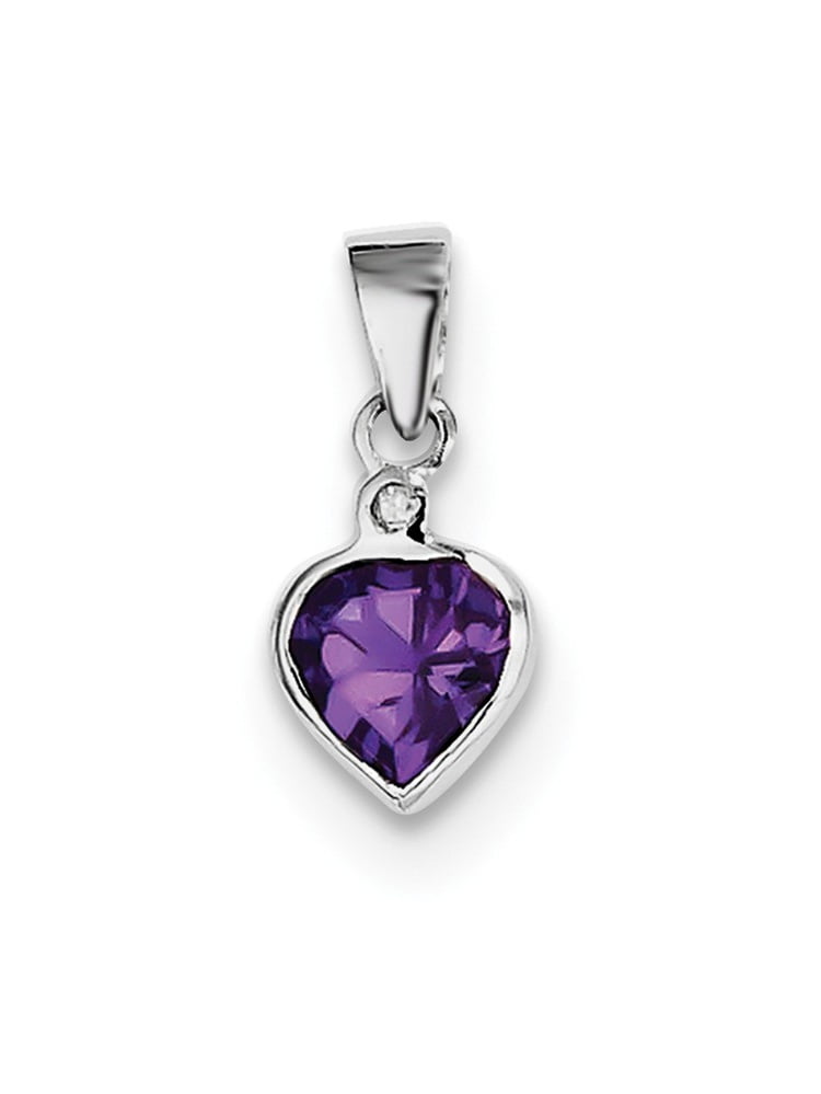 Sterling Silver Rhodium-plated Amethyst Diamond Pendant