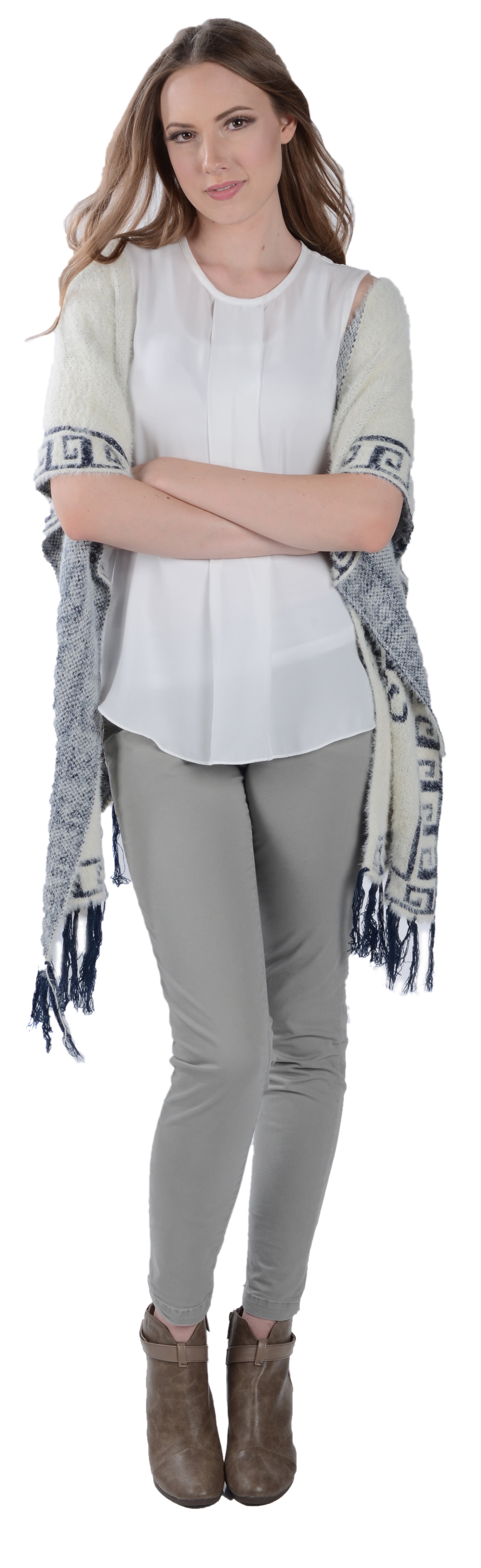 Knit Ruana Poncho Style Blanket Wrap Cape Scarf