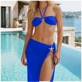 thumbnail image 2 of Women's 3 Piece Bikini Swimsuit with Cover Up Skirt - Two Tone Star Print Two Piece Bathing Suit with Sarong, Halter Top Beach Outfits&nbsp;(Blue,M), 2 of 8