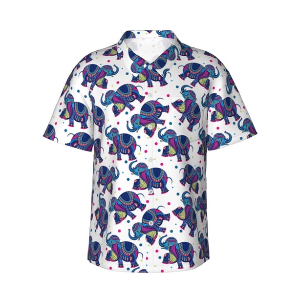 Fotbe Boho elephant Camisa Hawaiana para Hombre Unisex – Camisa Casual de Verano con Botones de Manga Corta de Algodón y Lino,3X-Large