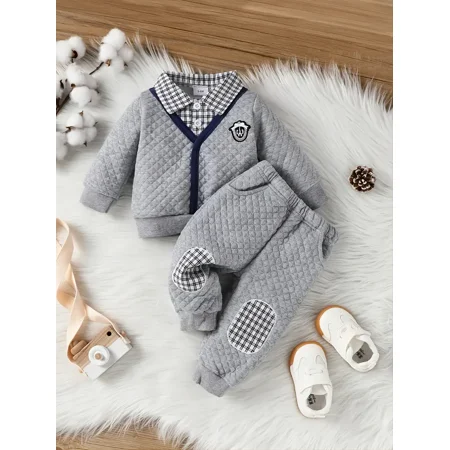 

Boys‘ Plaid Thickened Long Sleeve And Pants Two-piece Set