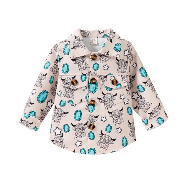 Gibobby Blusas De Niños Niños pequeños, niñas, camisa, abrigo, chaqueta, estampados de dibujos animados, manga larga, niños, cuello vuelto, tops con botones, prendas de vestir(Blanco, 12-18 Meses)