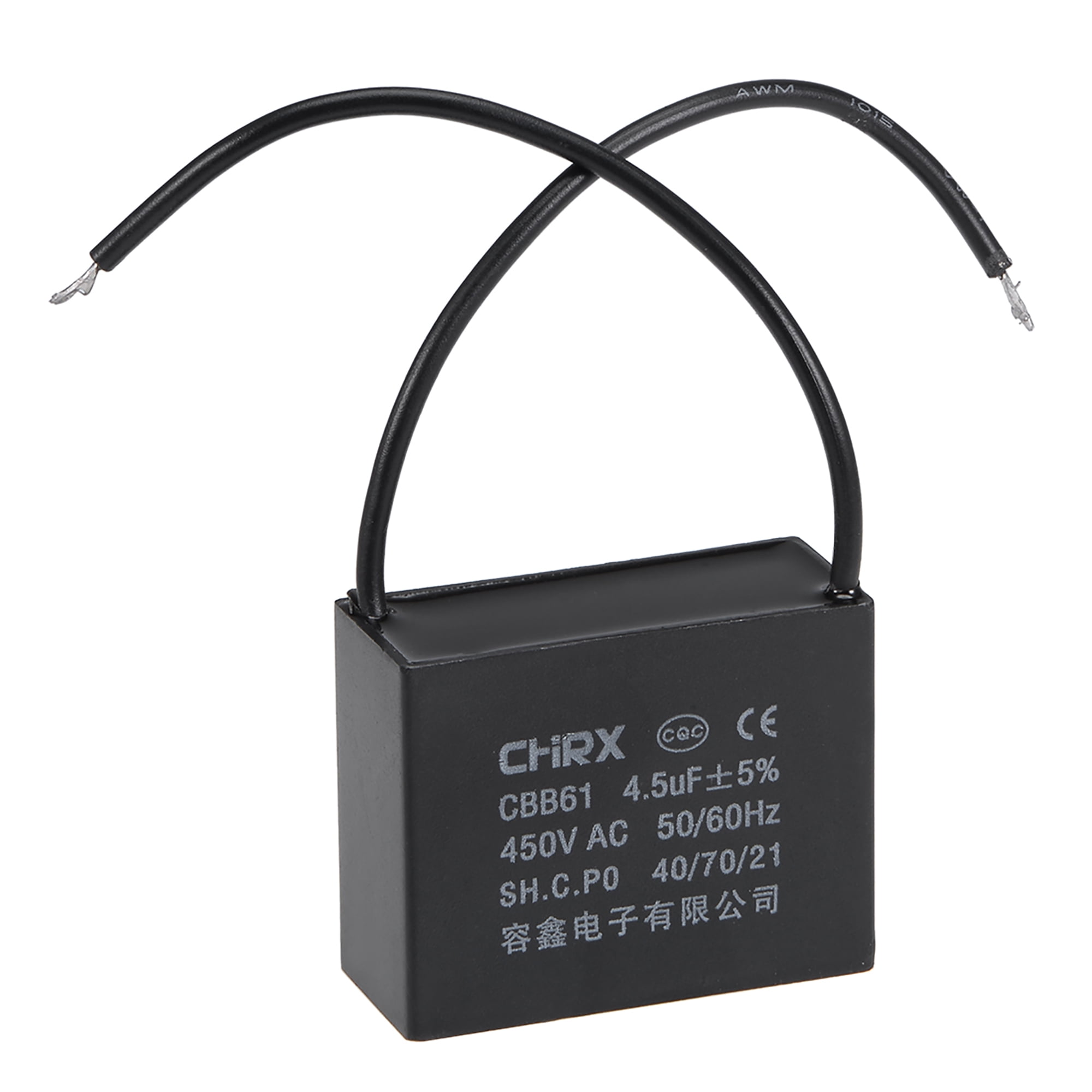 Uxcell 47x20x37mm 4.5uF 450V AC 2 Cable CBB61 Ceiling Fan Run Capacitor