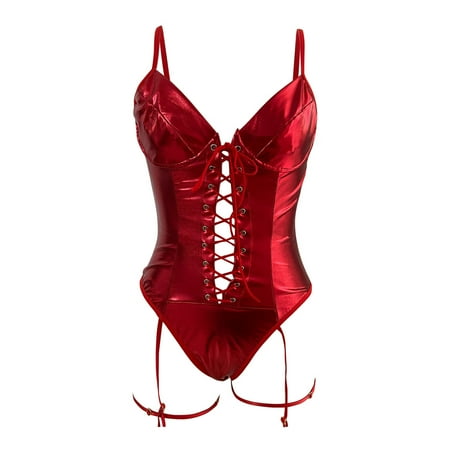 Sehao Women Bodysuit Lingerie Lace Teddy Negligee Red M