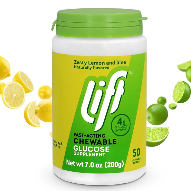 Energy Tablets Lift Glucosa de acción rápida, limón y lima, 50 unidades